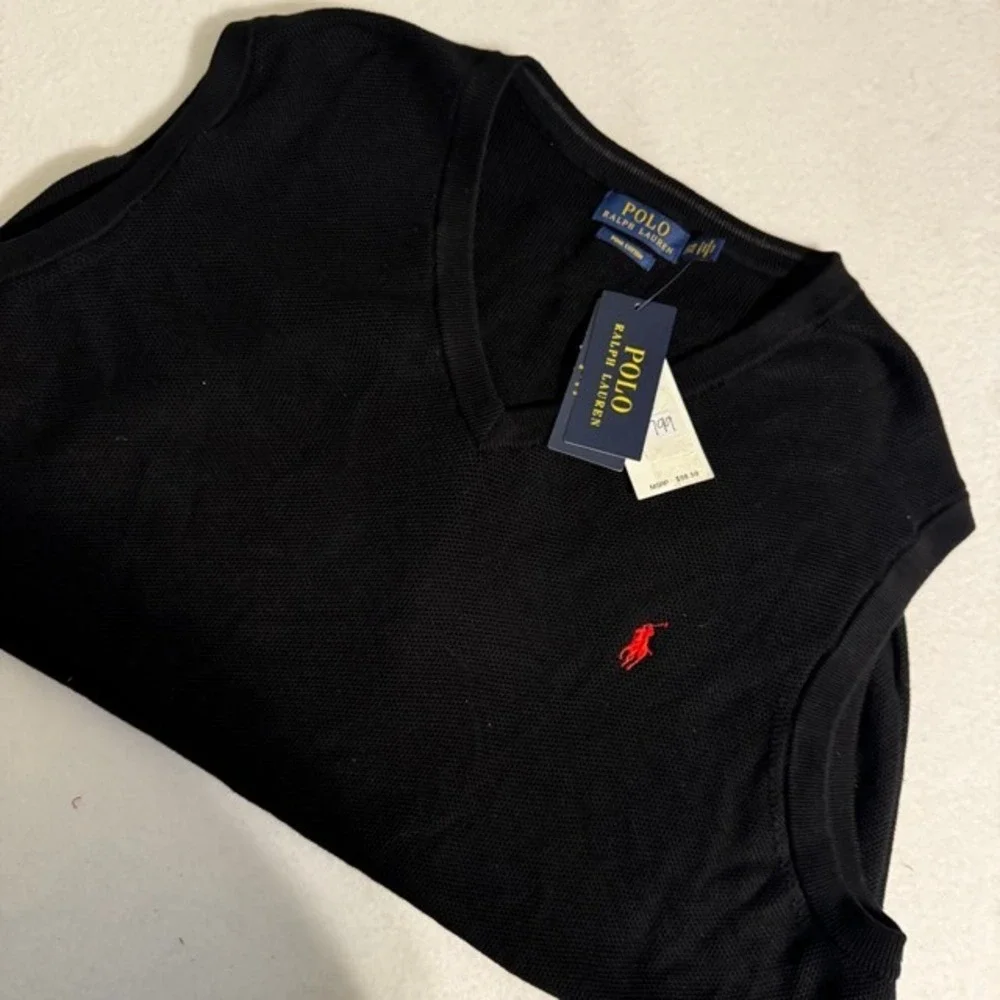 Polo Ralph Lauren Mens Black Pima Cotton V-Neck Sweater Vest 2XB Big &‎ Tall NEW